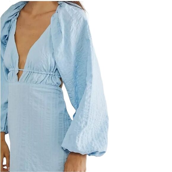 NWT Free People Endless Summer Puff Sleeve Open Back Mini Dress Blue Size Large - Picture 8 of 13